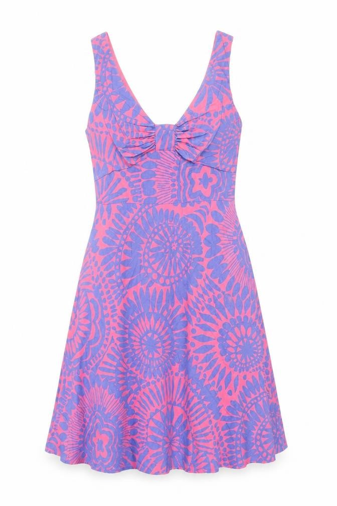 Great Plains Womens Multicoloured Geometric Cotton Fit & Flare Size S V-Neck Zip - Bow