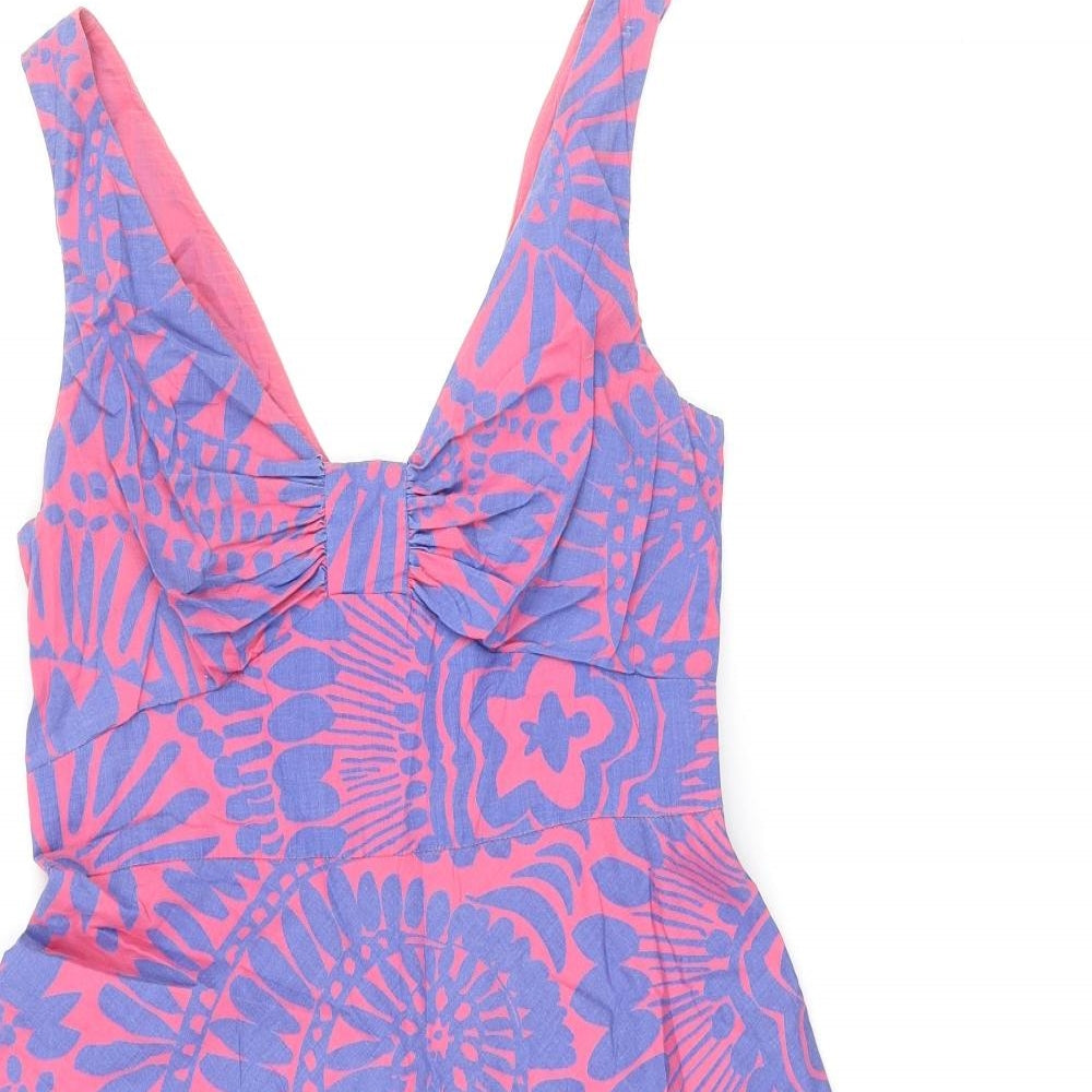 Great Plains Womens Multicoloured Geometric Cotton Fit & Flare Size S V-Neck Zip - Bow