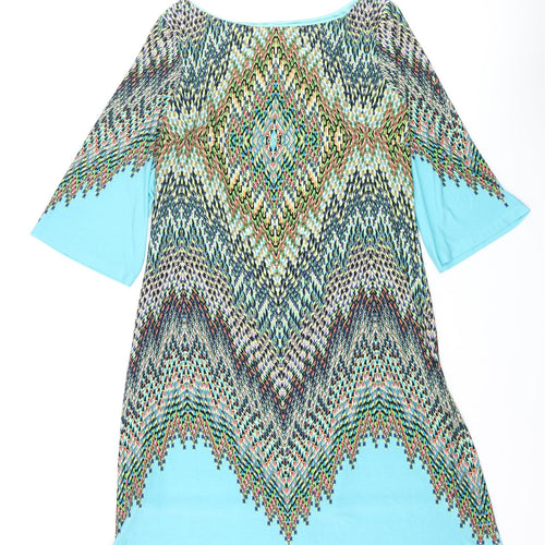 Cynthia Rowley Womens Multicoloured Geometric Polyester Shift Size 12 Boat Neck Pullover