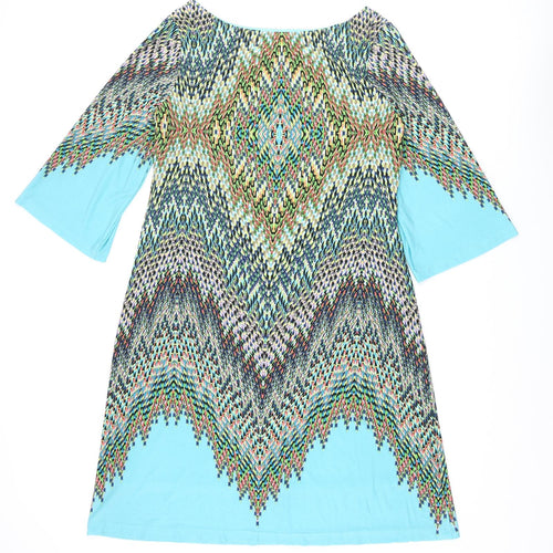 Cynthia Rowley Womens Multicoloured Geometric Polyester Shift Size 12 Boat Neck Pullover