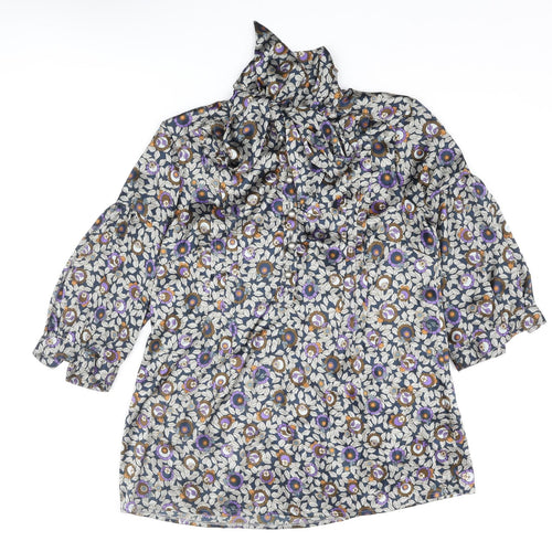 NEXT Womens Multicoloured Floral Polyester Basic Blouse Size 12 Mock Neck - Bow