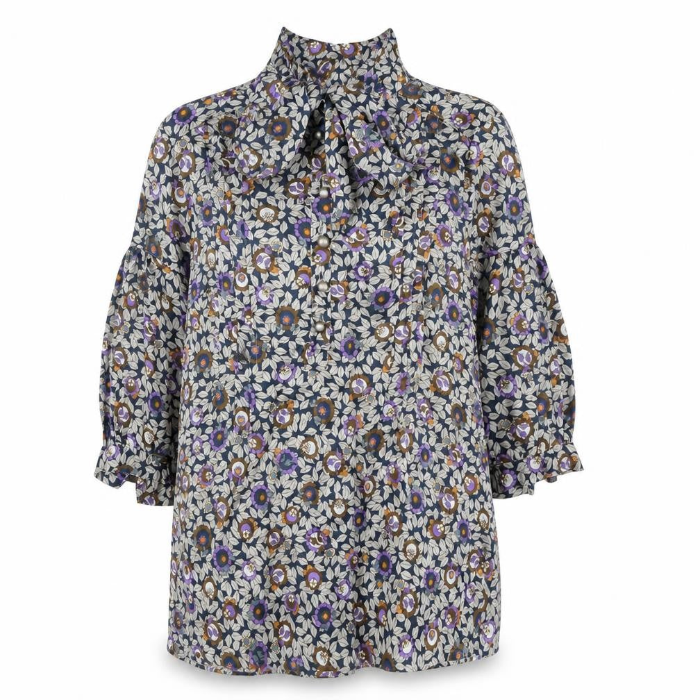 Next Womens Multicoloured Floral Polyester Basic Blouse Size 12 Mock Neck - Bow