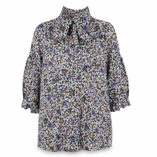 Front view of Next women’s multicoloured floral polyester basic blouse, size UK 12, mock neck - bow