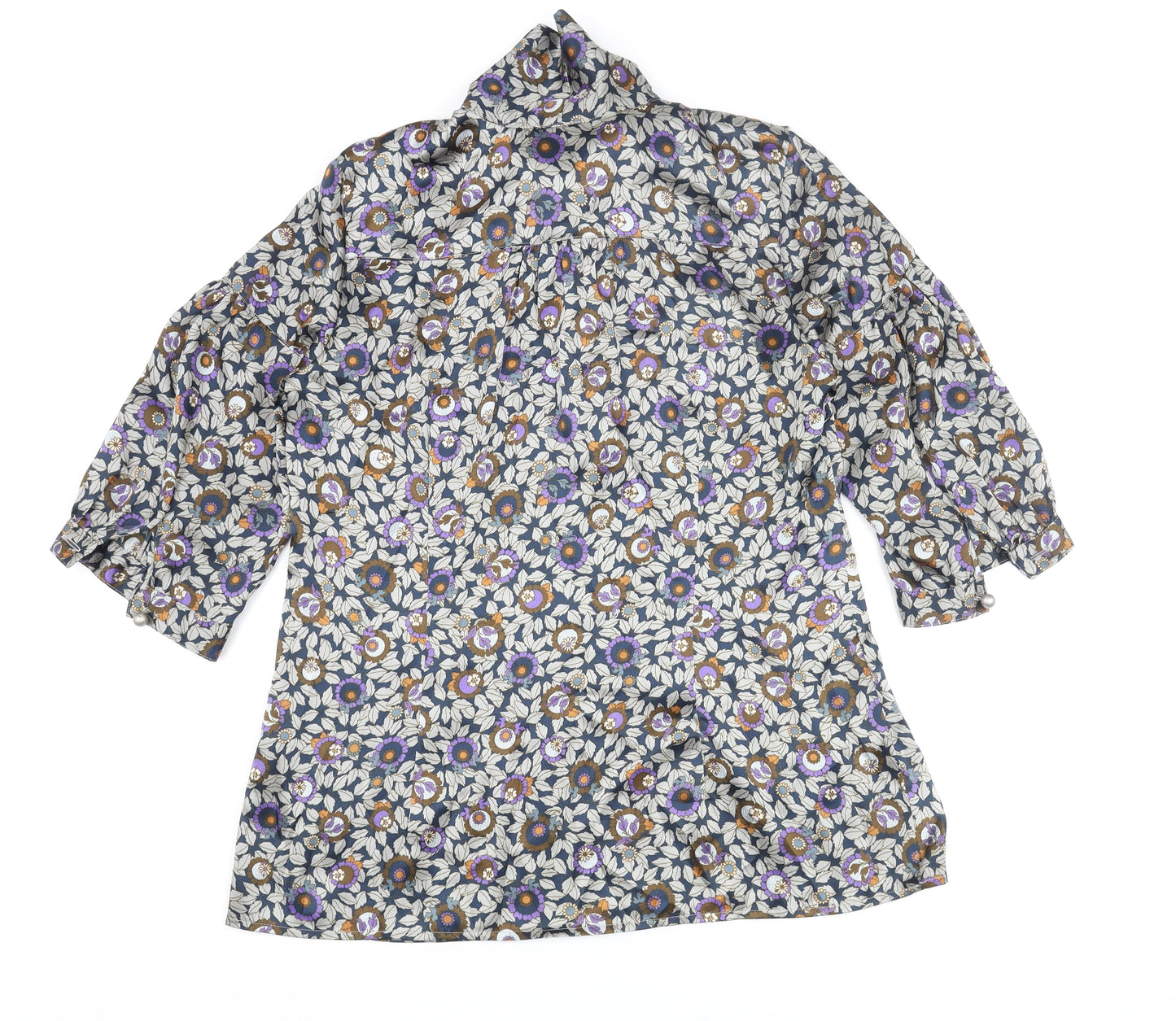 NEXT Womens Multicoloured Floral Polyester Basic Blouse Size 12 Mock Neck - Bow