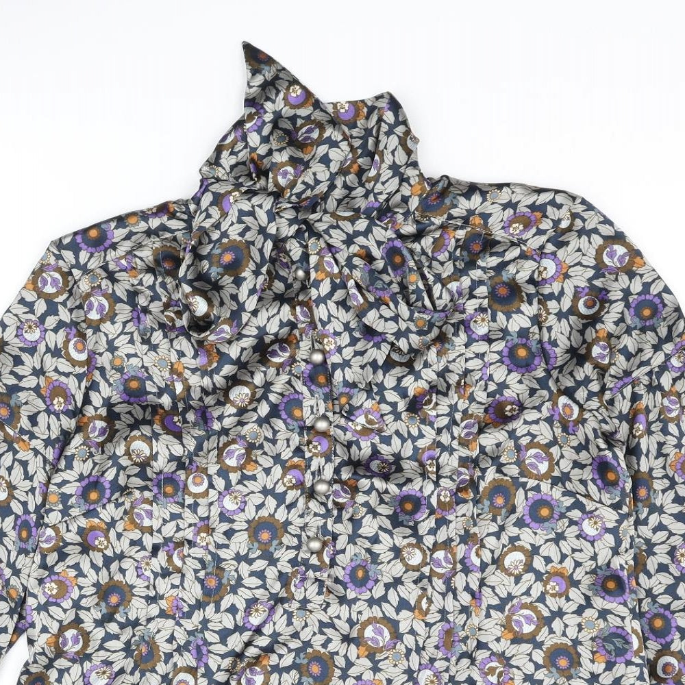 NEXT Womens Multicoloured Floral Polyester Basic Blouse Size 12 Mock Neck - Bow