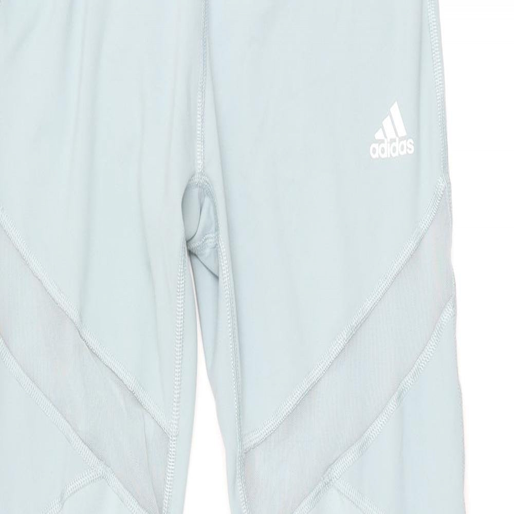 adidas Womens Blue Polyester Cropped Leggings Size S L26 in Regular Pullover - Logo Mesh Panel