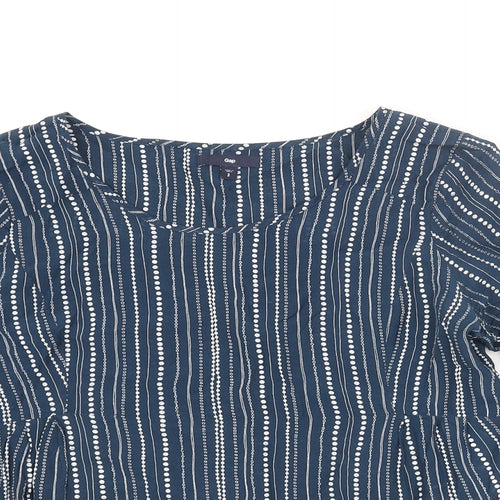Gap Womens Blue Geometric Polyester Basic Blouse Size S Round Neck - Bow