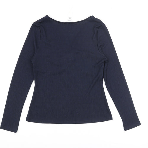 Marks and Spencer Womens Blue Polyester Basic Blouse Size 14 V-Neck - Knot