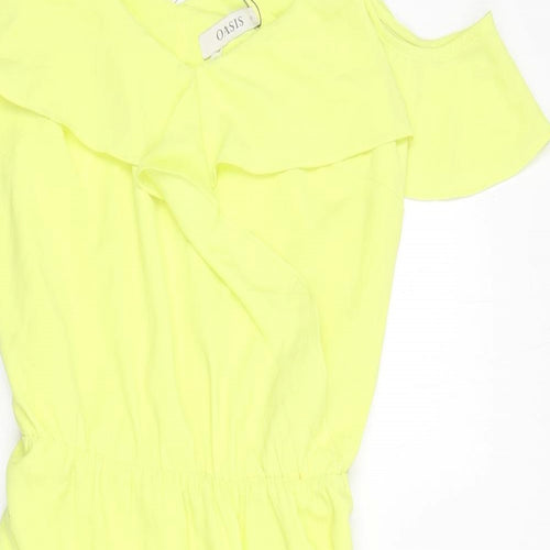 Oasis Womens Yellow Polyester A-Line Size 12 Scoop Neck Pullover - Asymmetric, Ruffles