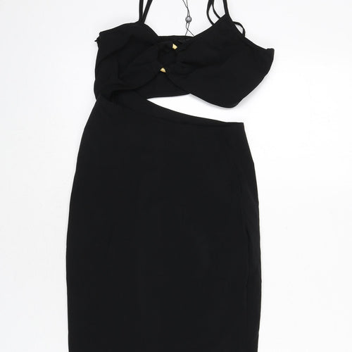 NaaNaa Womens Black Polyester Bodycon Size 8 V-Neck Zip - Cut Out Detail