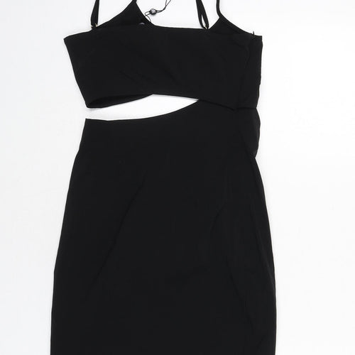 NaaNaa Womens Black Polyester Bodycon Size 8 V-Neck Zip - Cut Out Detail