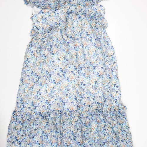 Marks and Spencer Womens Multicoloured Floral Polyester A-Line Size 18 Off the Shoulder Tie - Bow, Ruffles