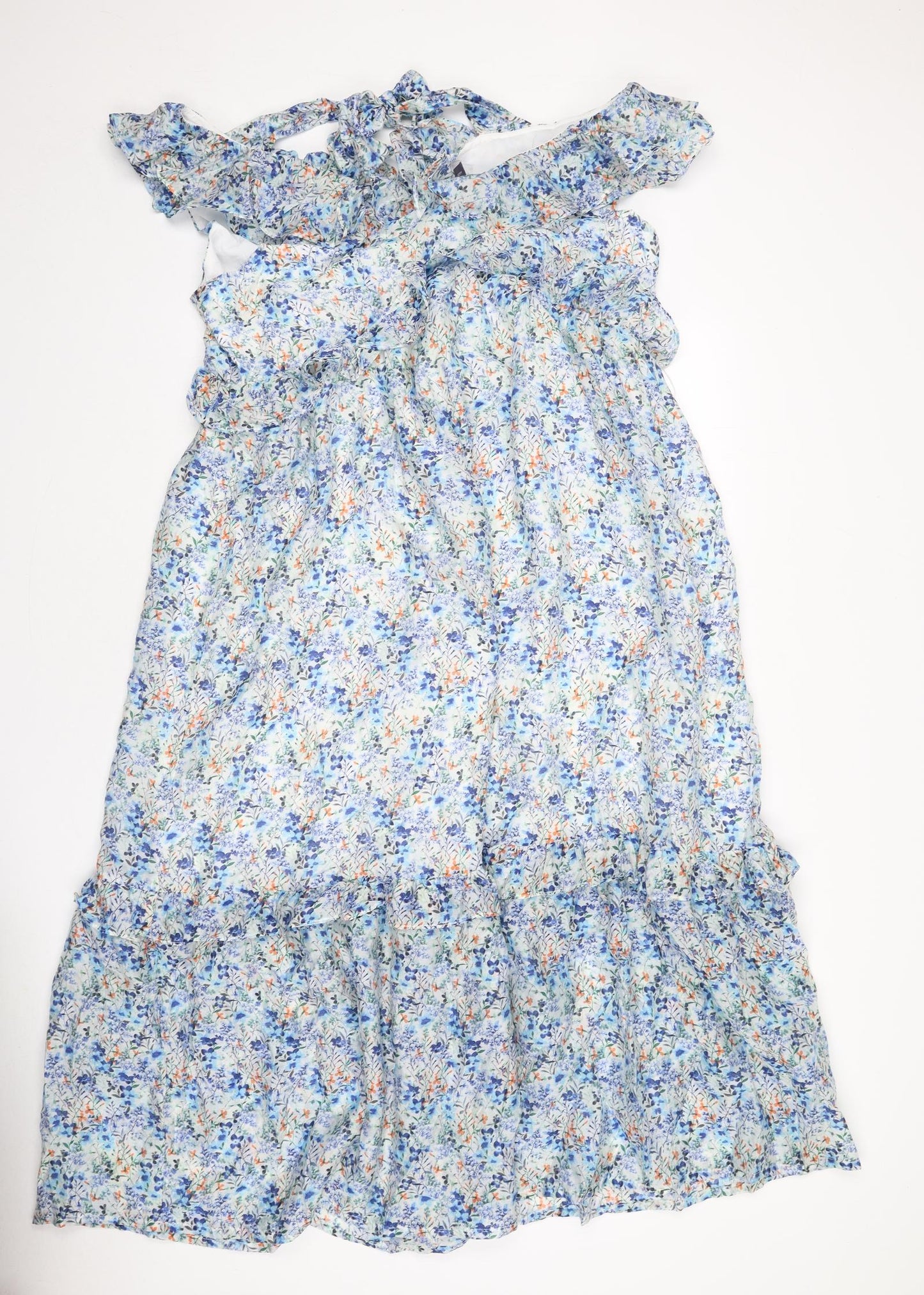 Marks and Spencer Womens Multicoloured Floral Polyester A-Line Size 18 Off the Shoulder Tie - Bow, Ruffles