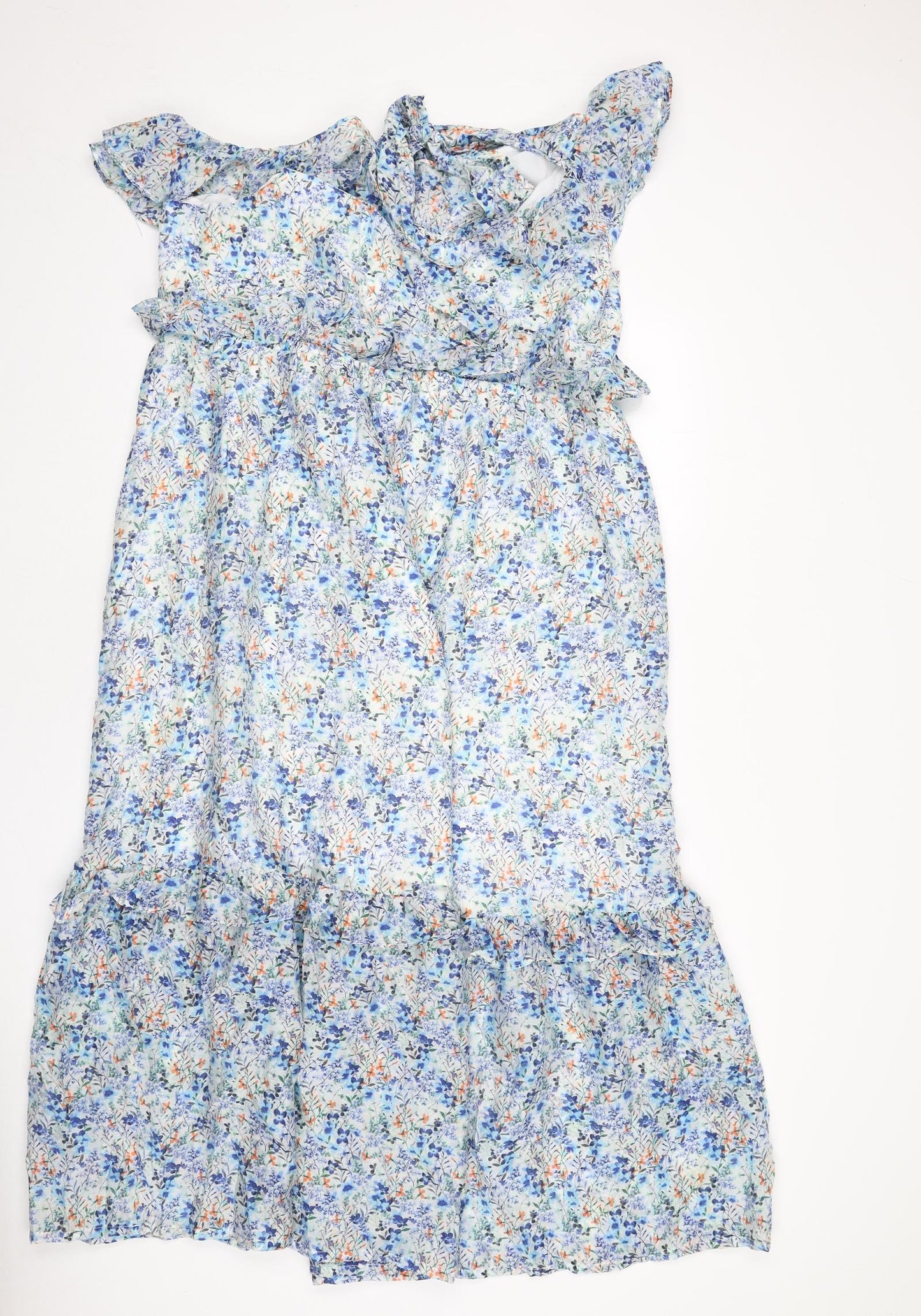 Marks and Spencer Womens Multicoloured Floral Polyester A-Line Size 18 Off the Shoulder Tie - Bow, Ruffles
