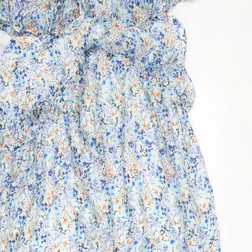 Marks and Spencer Womens Multicoloured Floral Polyester A-Line Size 18 Off the Shoulder Tie - Bow, Ruffles