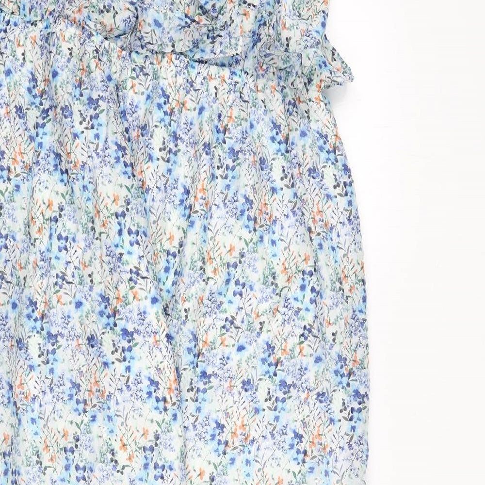 Marks and Spencer Womens Multicoloured Floral Polyester A-Line Size 18 Off the Shoulder Tie - Bow, Ruffles