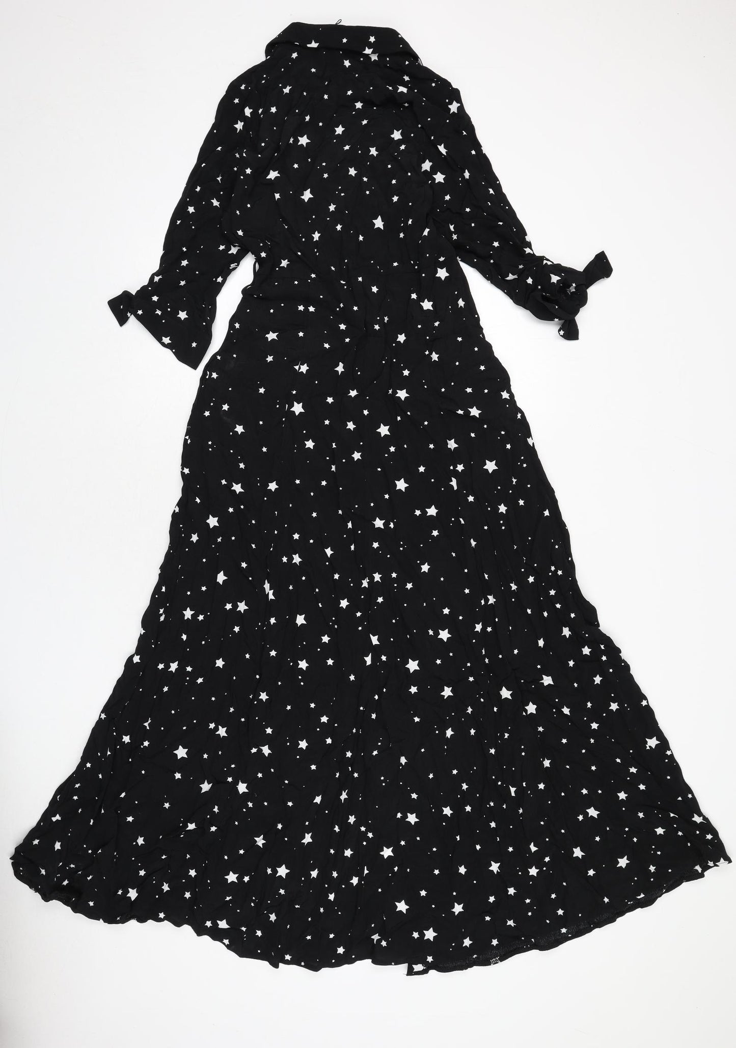 Style Cheat Womens Black Geometric Viscose Maxi Size 8 Collared Button - Star Print