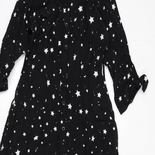 Style Cheat Womens Black Geometric Viscose Maxi Size 8 Collared Button - Star Print