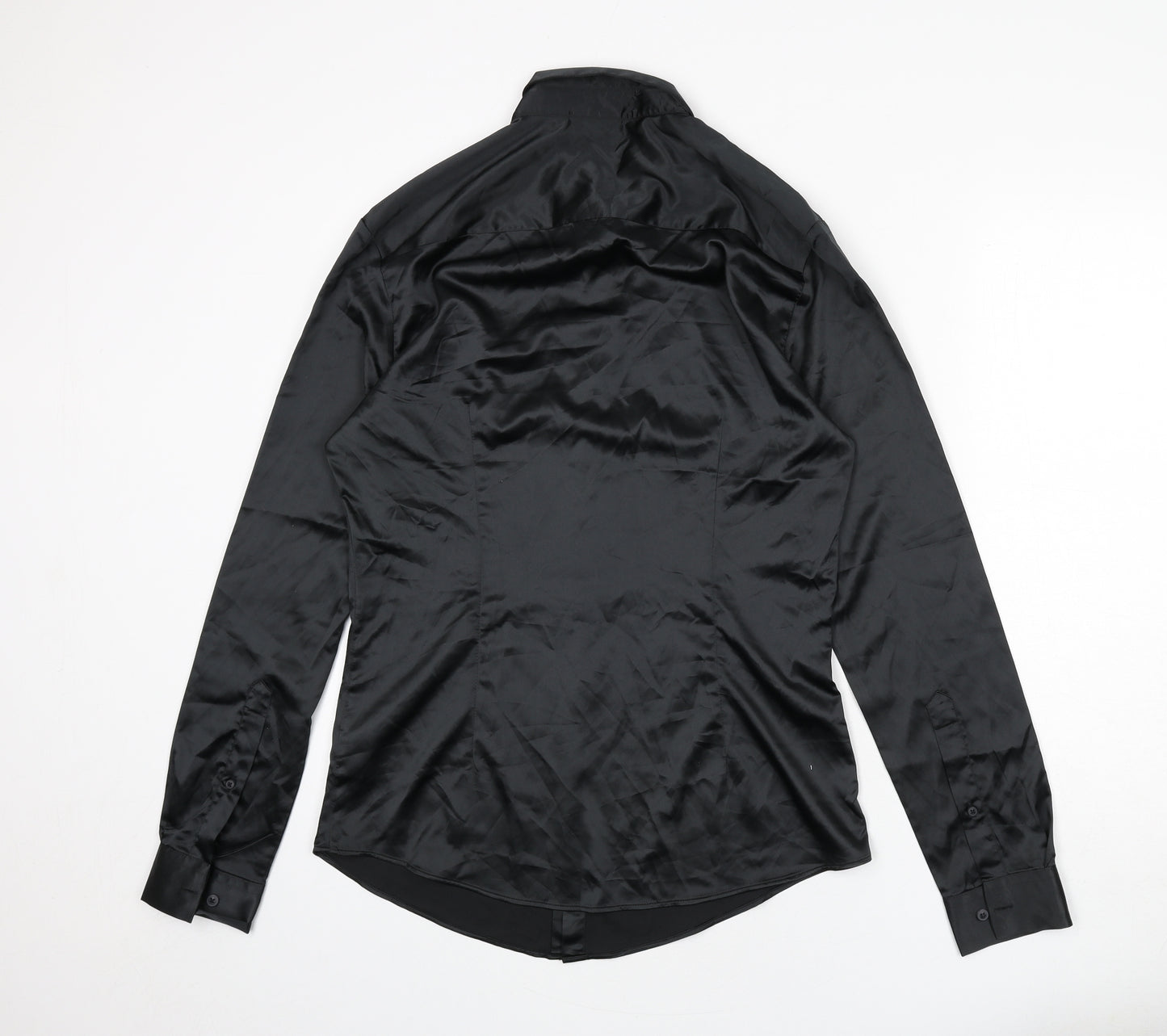 ASOS Mens Black Polyester Button-Up Size L Collared Button