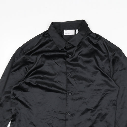ASOS Mens Black Polyester Button-Up Size L Collared Button