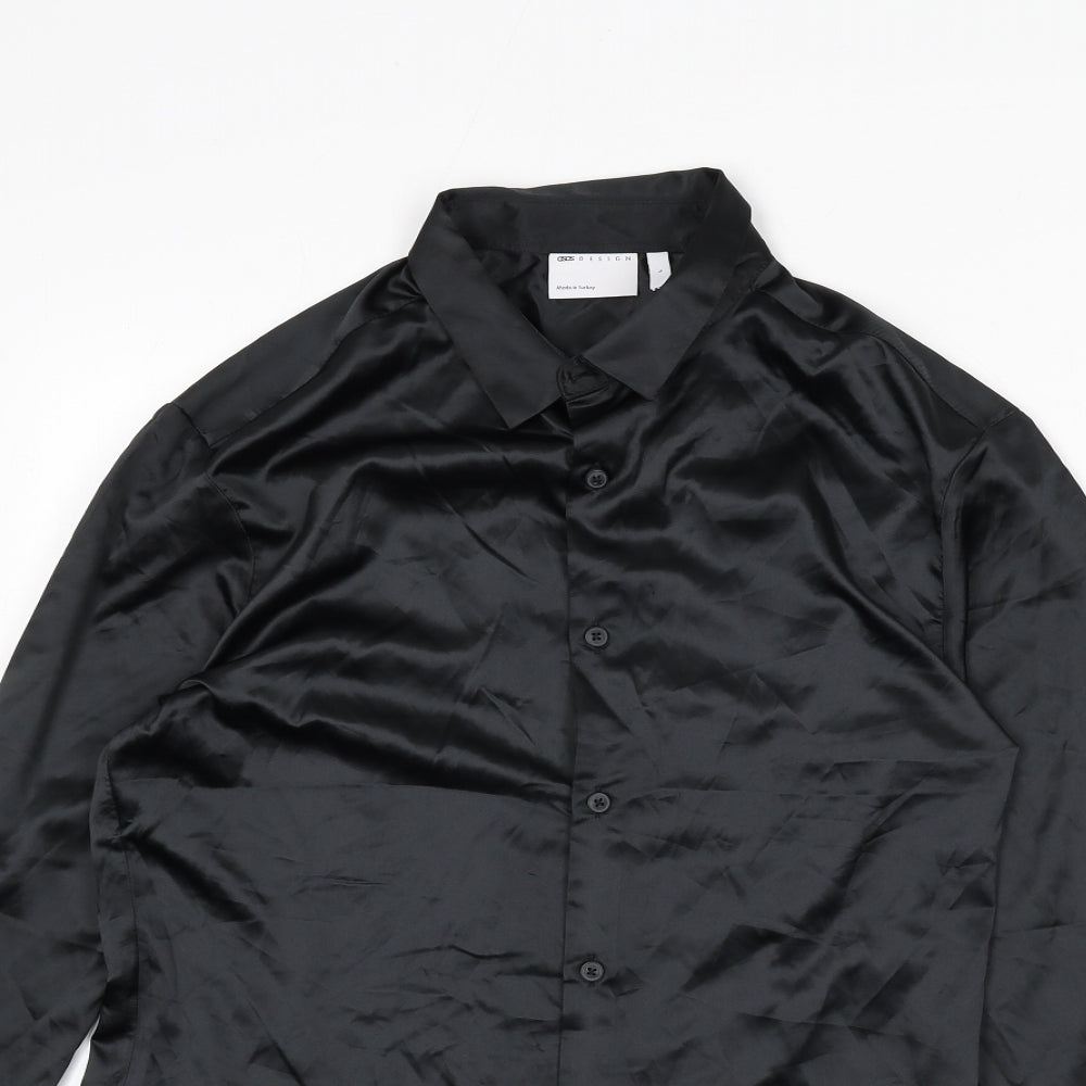 ASOS Mens Black Polyester Button-Up Size L Collared Button