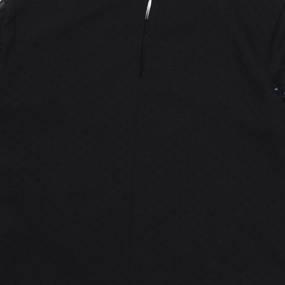 Warehouse Womens Black Polka Dot Polyester Basic Blouse Size 6 Round Neck - Floral Embroidery