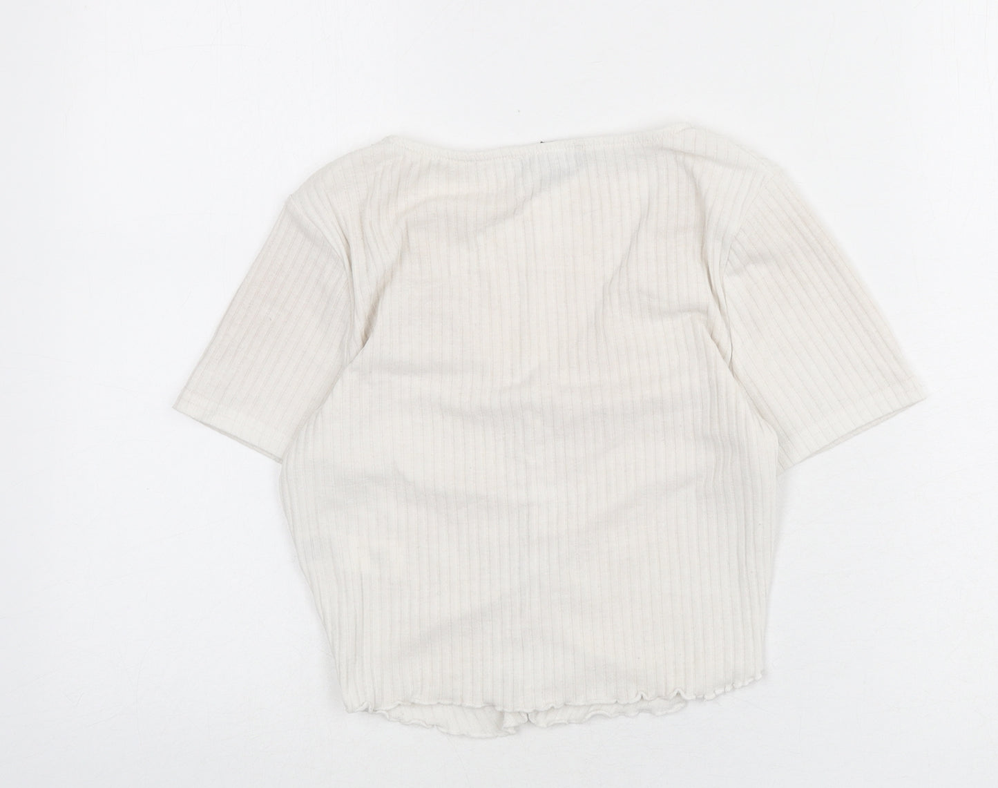 New Look Womens Ivory Polyester Cropped T-Shirt Size 12 V-Neck - Ribbed