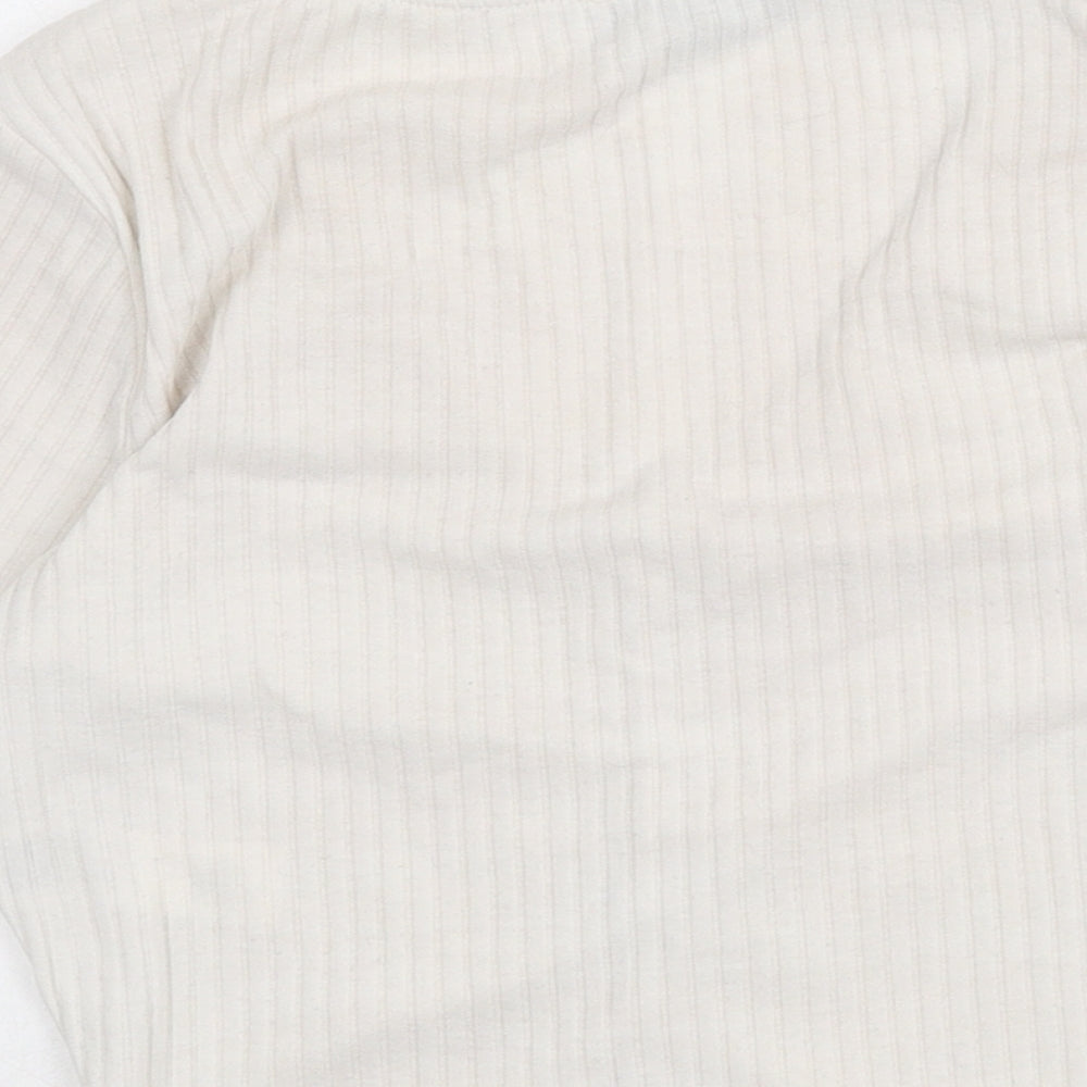 New Look Womens Ivory Polyester Cropped T-Shirt Size 12 V-Neck - Ribbed