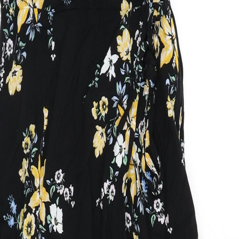 Divided by H&M Womens Black Floral Polyester A-Line Size 6 V-Neck Zip