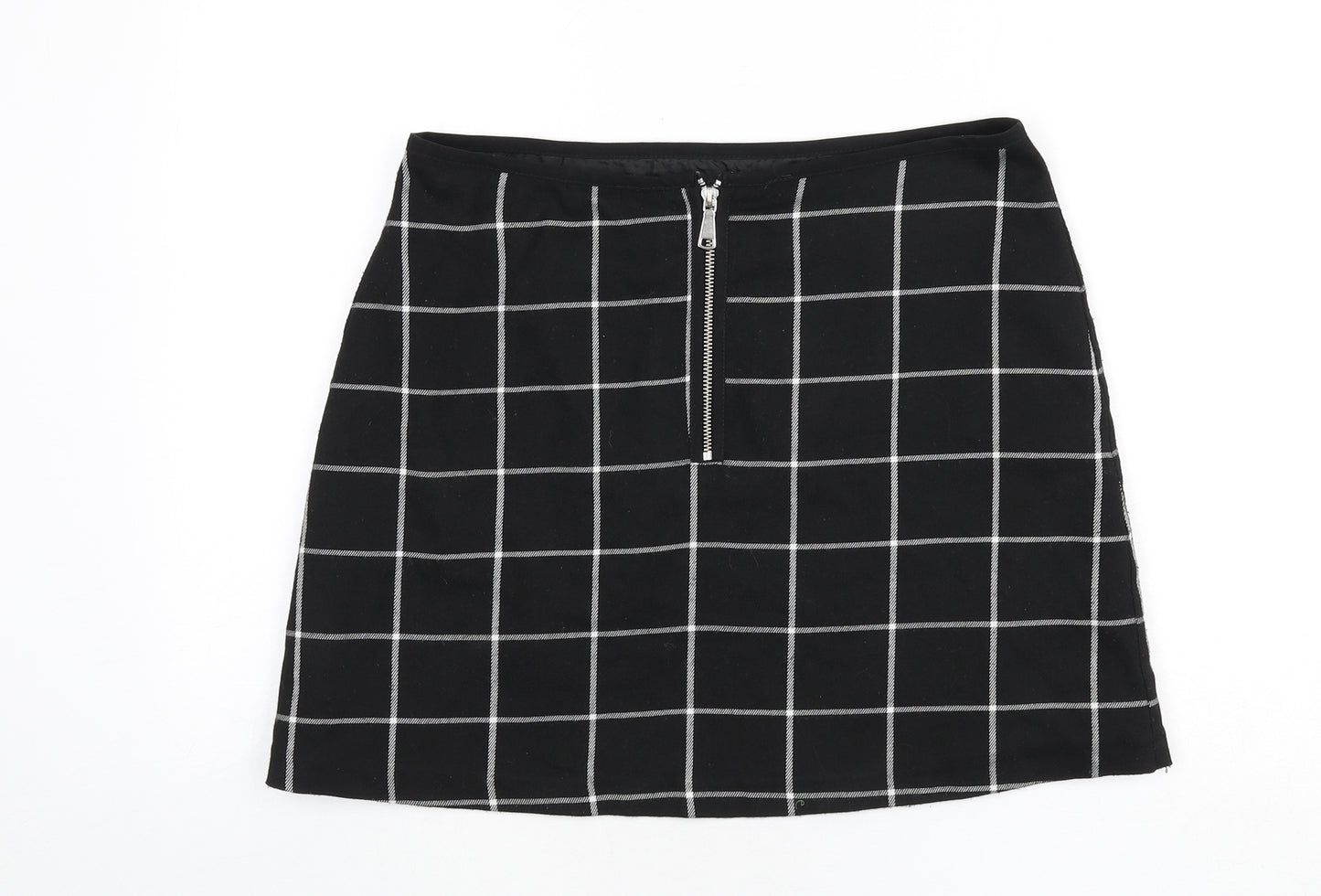 Miss Selfridge Womens Black Check Polyester A-Line Skirt Size 12 Zip