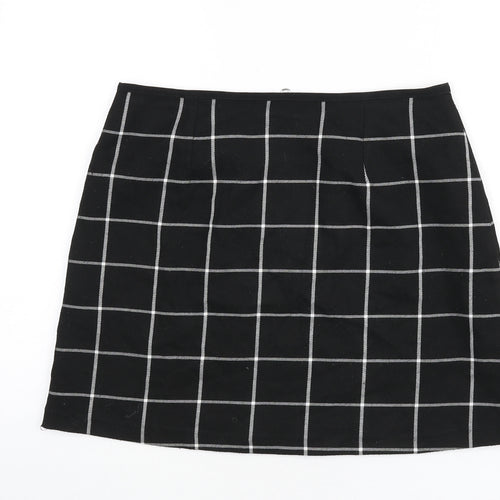 Miss Selfridge Womens Black Check Polyester A-Line Skirt Size 12 Zip
