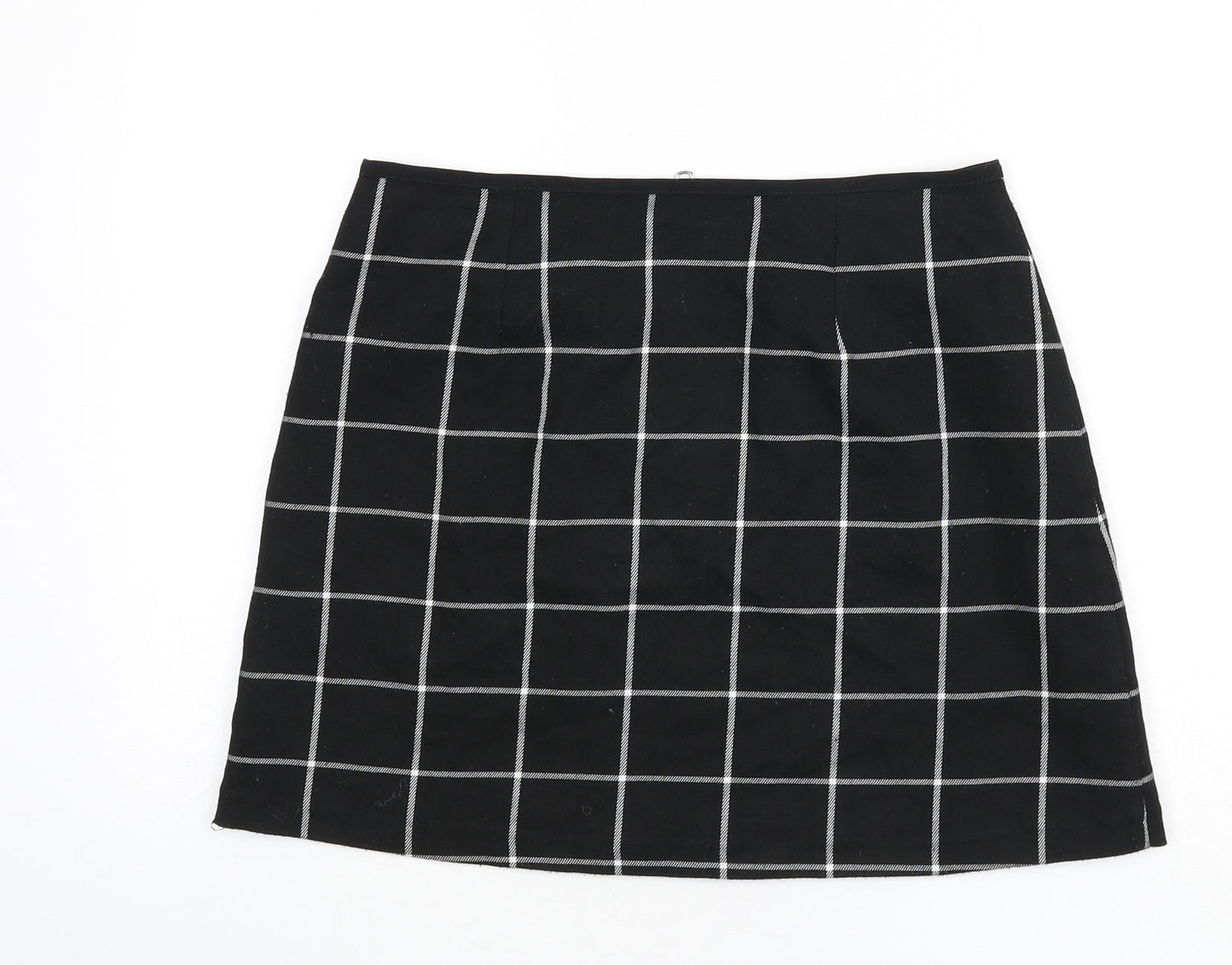 Miss Selfridge Womens Black Check Polyester A-Line Skirt Size 12 Zip