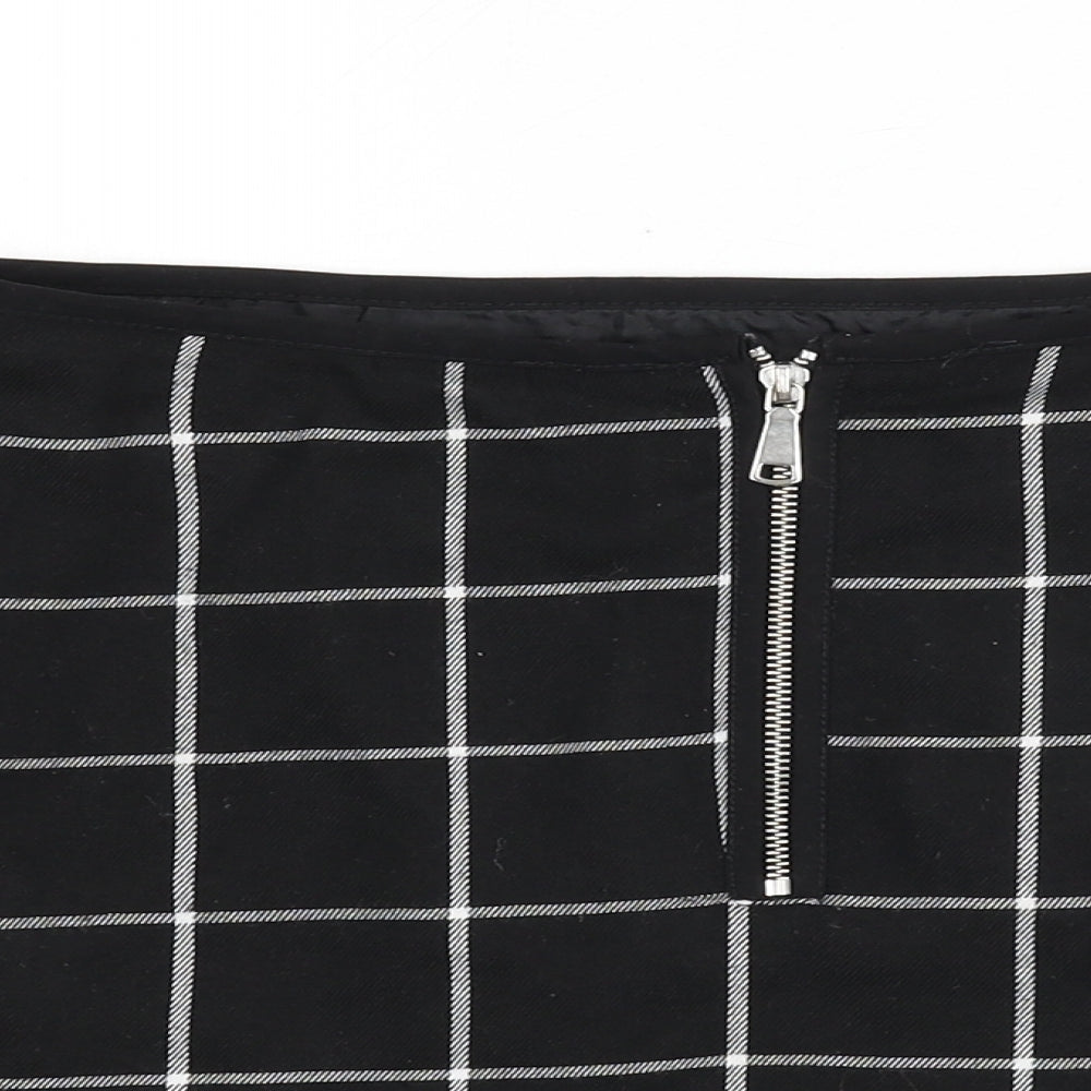 Miss Selfridge Womens Black Check Polyester A-Line Skirt Size 12 Zip