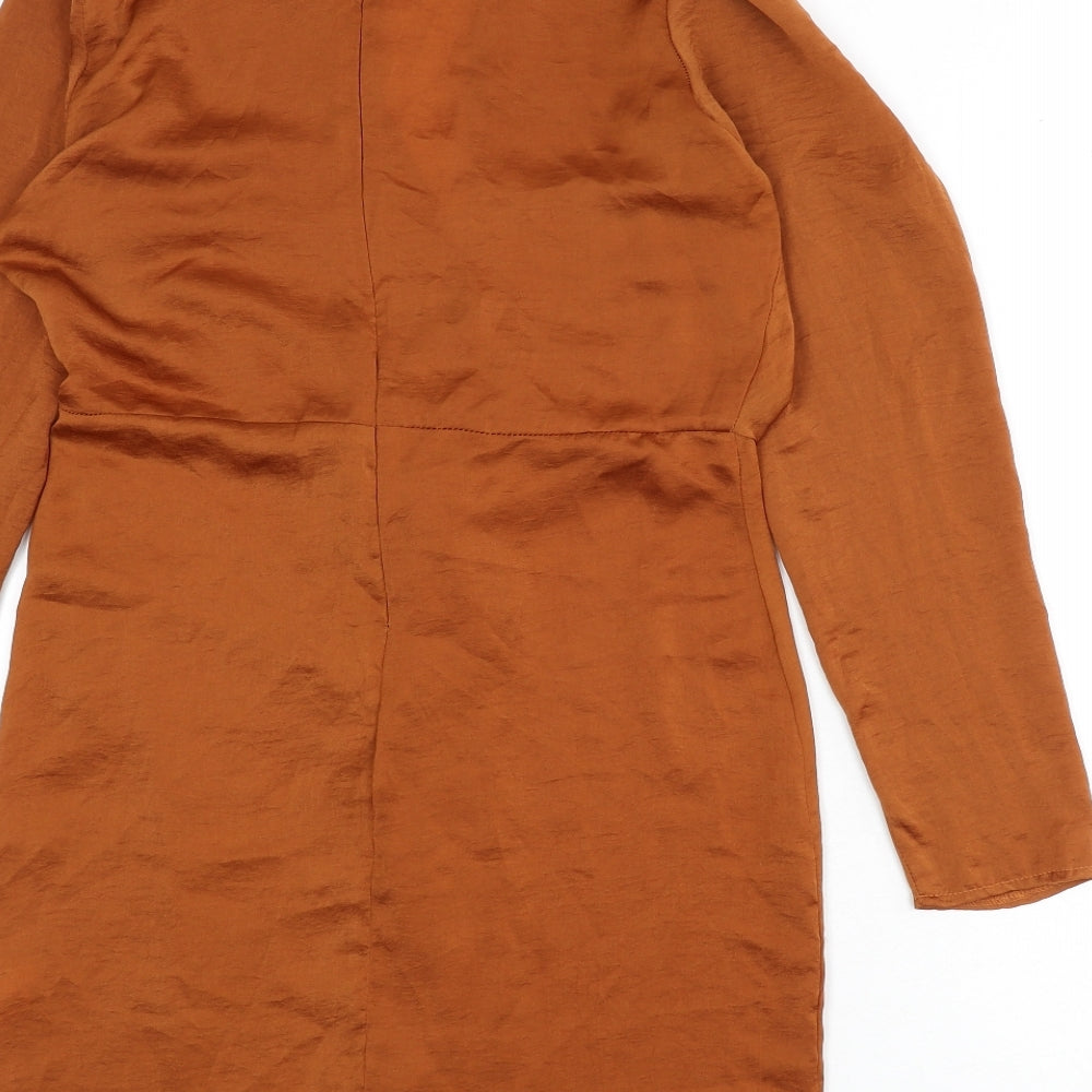 Missguided Womens Orange Polyester Sheath Size 10 V-Neck Zip - Knot Front