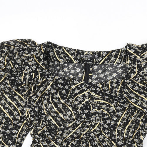 Nasty Gal Womens Multicoloured Floral Polyester Basic Blouse Size 6 V-Neck - Shoulder Pads