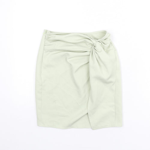 PRETTYLITTLETHING Womens Green Polyester Bandage Skirt Size 4 Zip - Knot Front