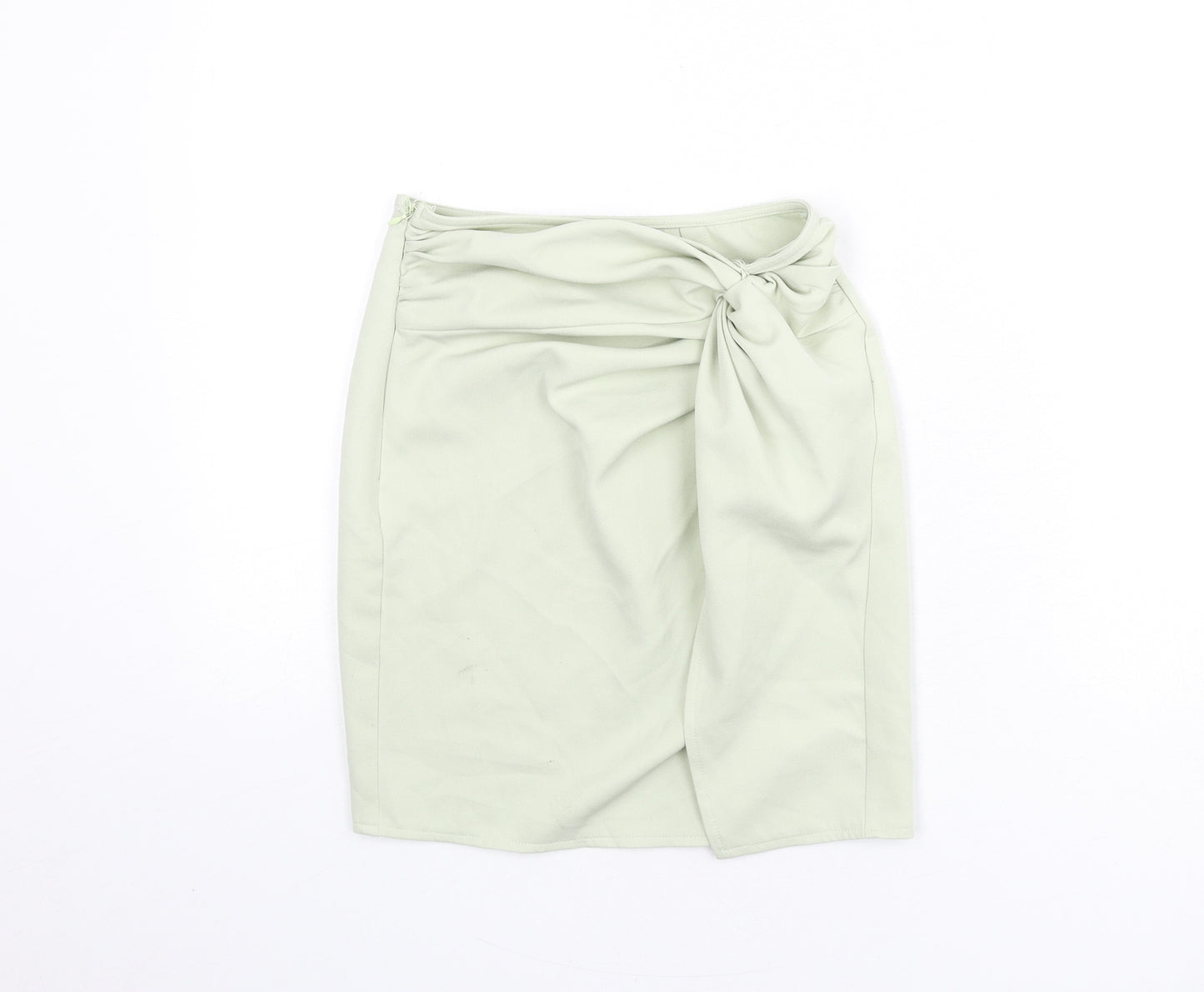 PRETTYLITTLETHING Womens Green Polyester Bandage Skirt Size 4 Zip - Knot Front