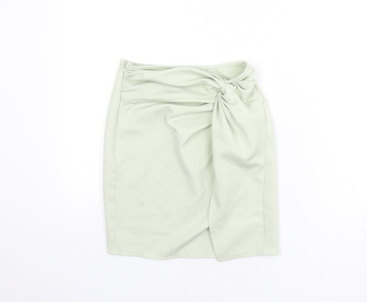 PRETTYLITTLETHING Womens Green Polyester Bandage Skirt Size 4 Zip - Knot Front