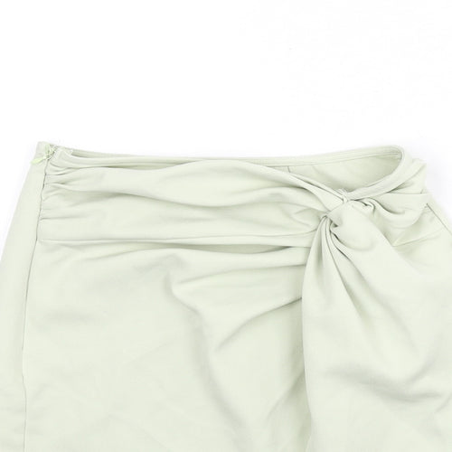 PRETTYLITTLETHING Womens Green Polyester Bandage Skirt Size 4 Zip - Knot Front