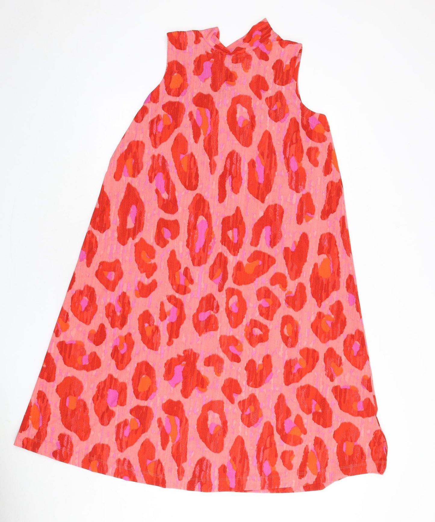 NEXT Womens Red Animal Print Polyester A-Line Size 14 Mock Neck Tie - Leopard Print