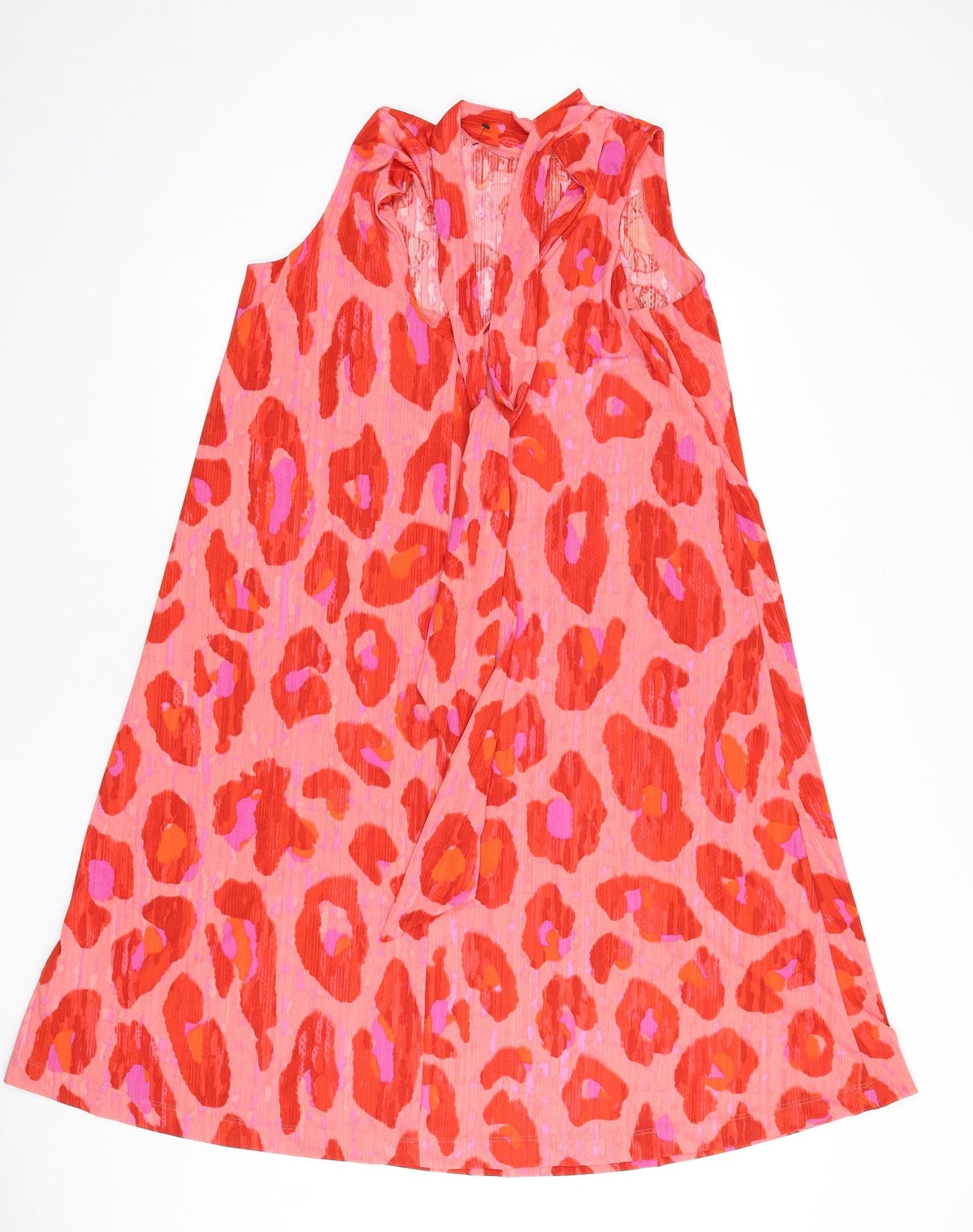 NEXT Womens Red Animal Print Polyester A-Line Size 14 Mock Neck Tie - Leopard Print