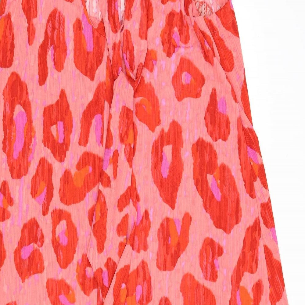 NEXT Womens Red Animal Print Polyester A-Line Size 14 Mock Neck Tie - Leopard Print