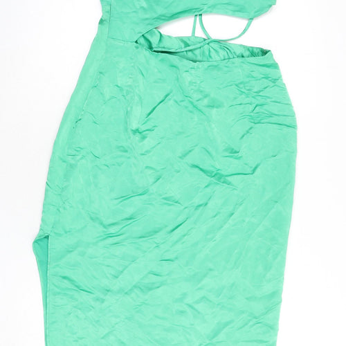 Zara Womens Green Viscose Slip Dress Size M V-Neck Zip - Cut Out Detail