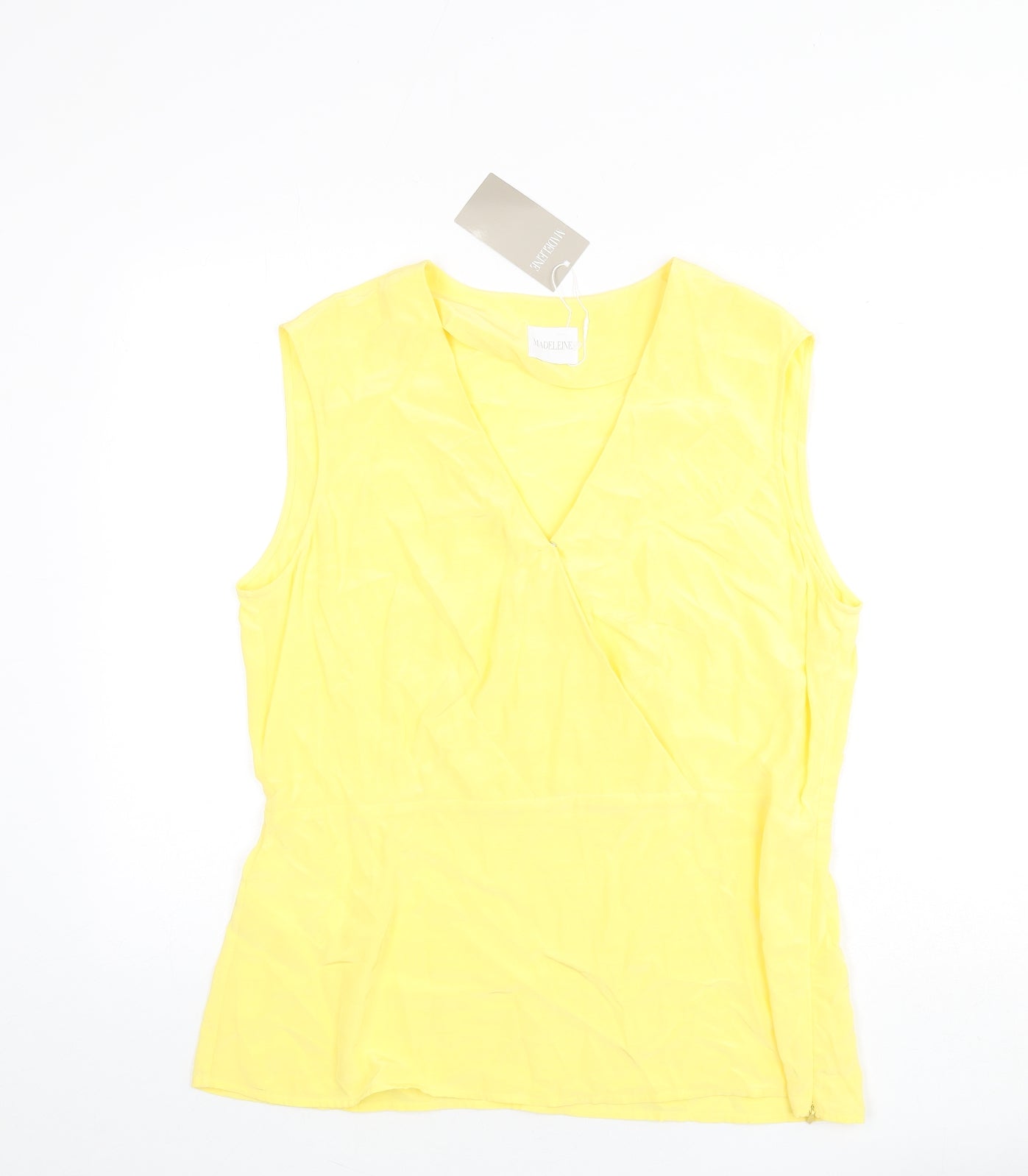 Madeleine Womens Yellow Viscose Basic Tank Size 16 V-Neck