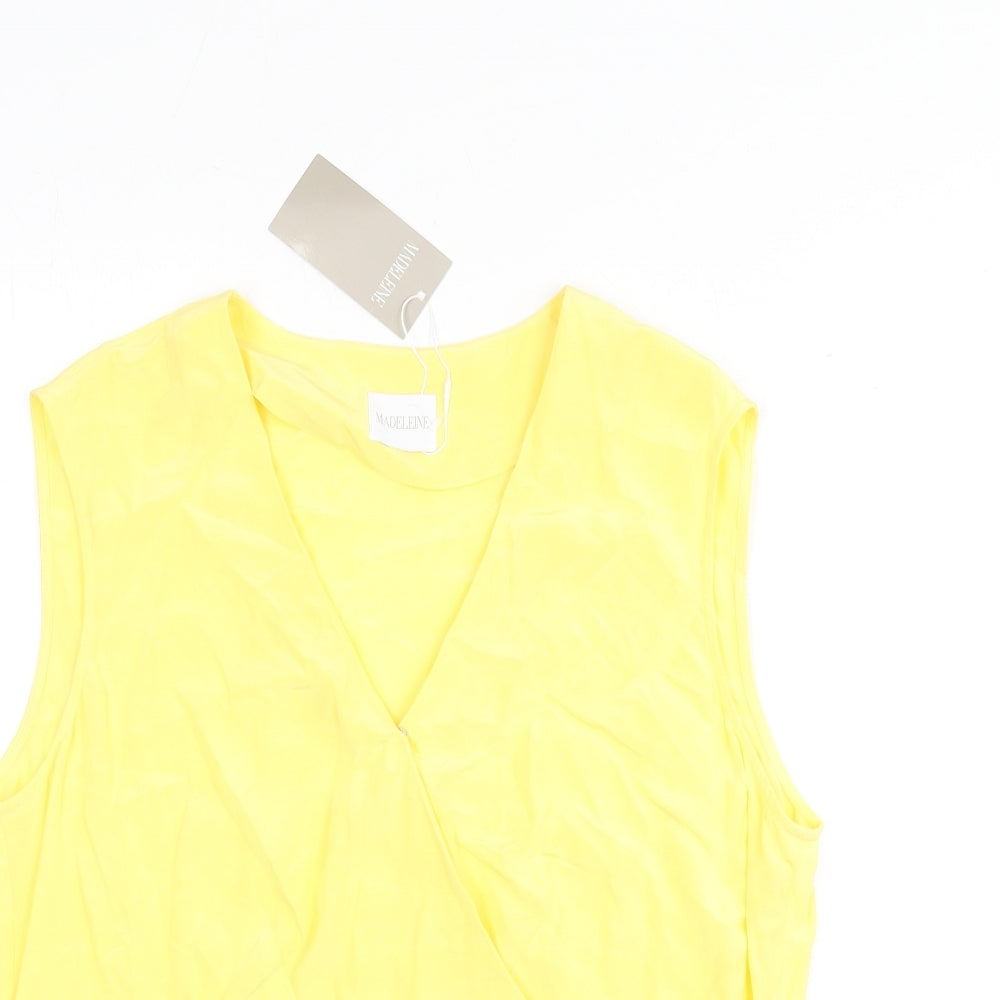 Madeleine Womens Yellow Viscose Basic Tank Size 16 V-Neck