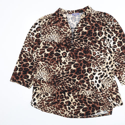 ANNA Womens Multicoloured Animal Print Polyester Basic T-Shirt Size 18 V-Neck - Leopard Print