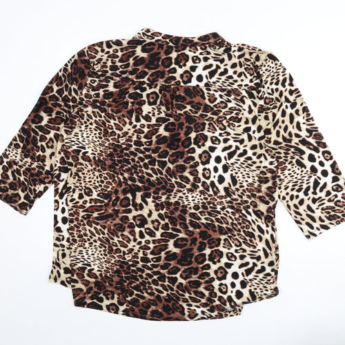 ANNA Womens Multicoloured Animal Print Polyester Basic T-Shirt Size 18 V-Neck - Leopard Print