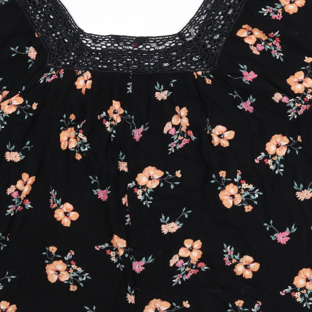 Yours Womens Black Floral Viscose Basic Blouse Size 22 Square Neck - Lace Trim