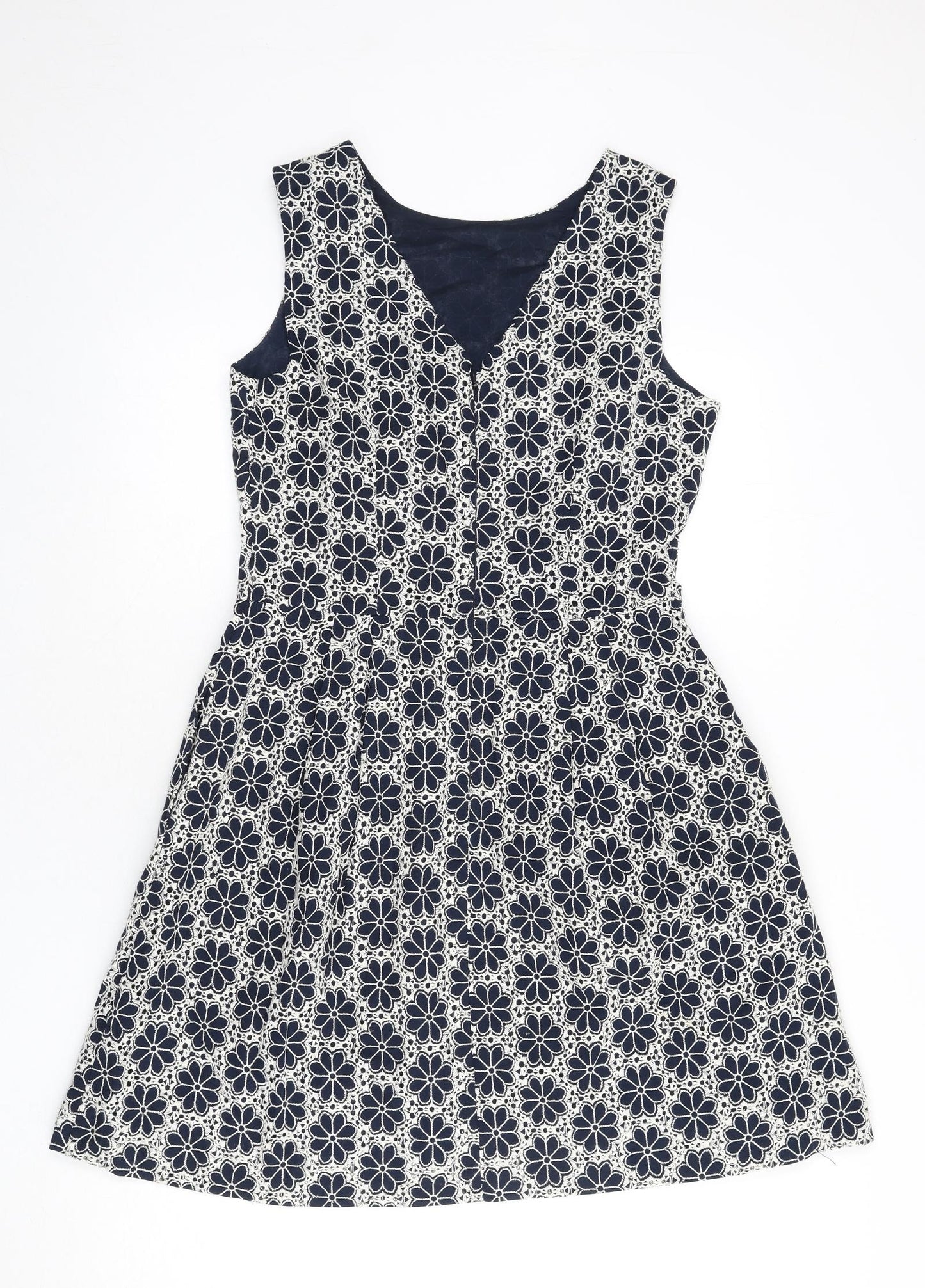Monsoon Womens Blue Floral Cotton A-Line Size 12 Round Neck Zip