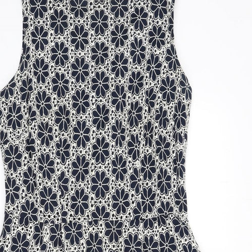 Monsoon Womens Blue Floral Cotton A-Line Size 12 Round Neck Zip